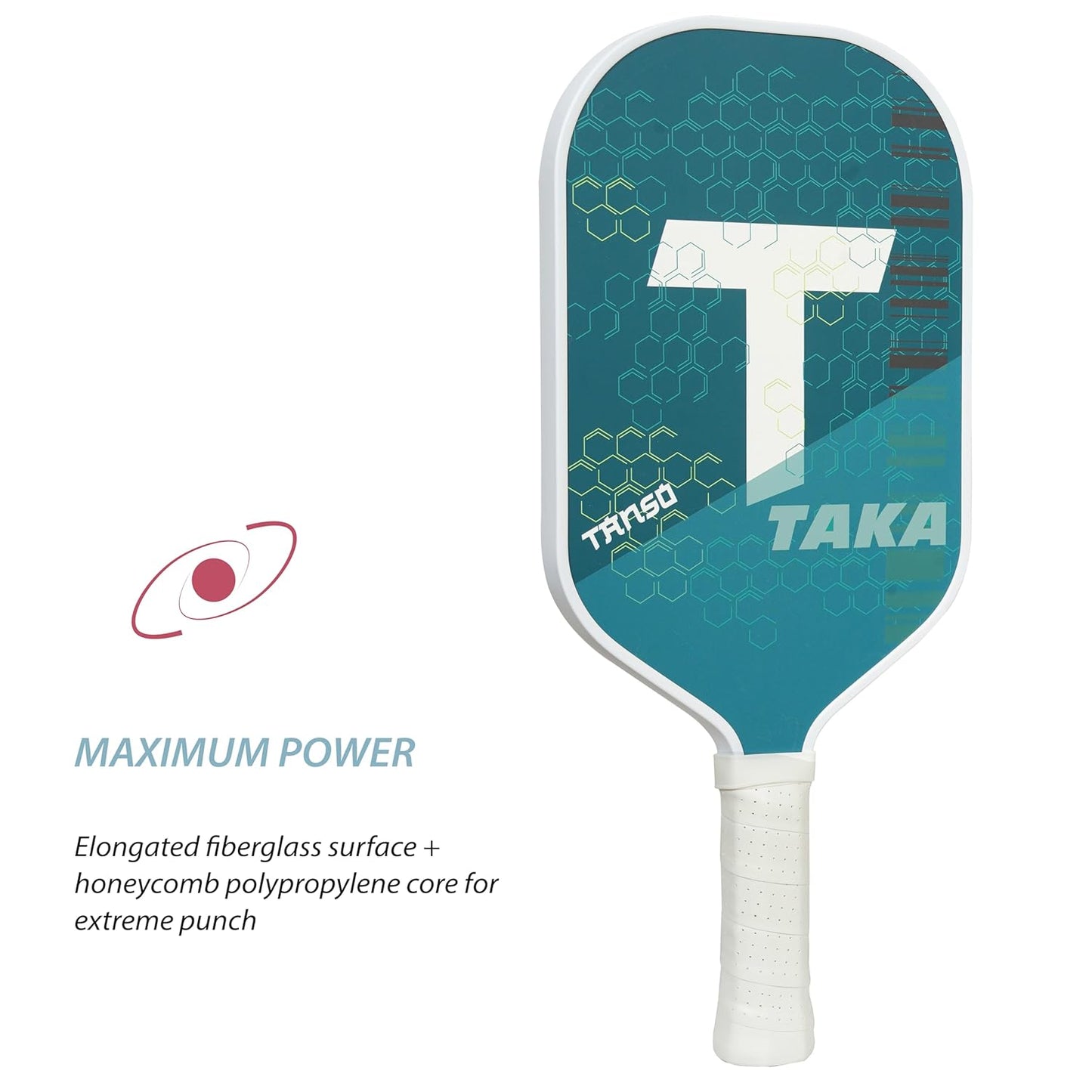 TANSO Taka Fiberglass Pickleball Paddle with Free Full Racquet Cover (225 Grams, Fiberglass Surface Pickleball Paddle with Polypropylene Honeycomb Core, Elongated 419mm for Maximum Power)