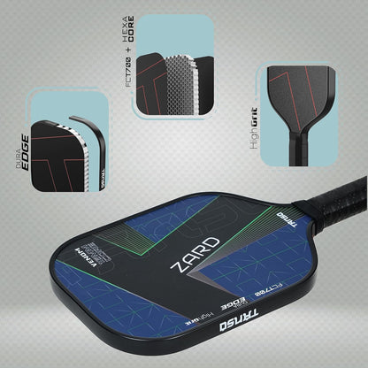 TANSO Zard Venom T700 Pickleball Paddle (Hight Grit Surface Carbon Fibre Pickleball Paddle, 16mm Thick Hexa Core, Wide Body 204mm for Maximum Control)