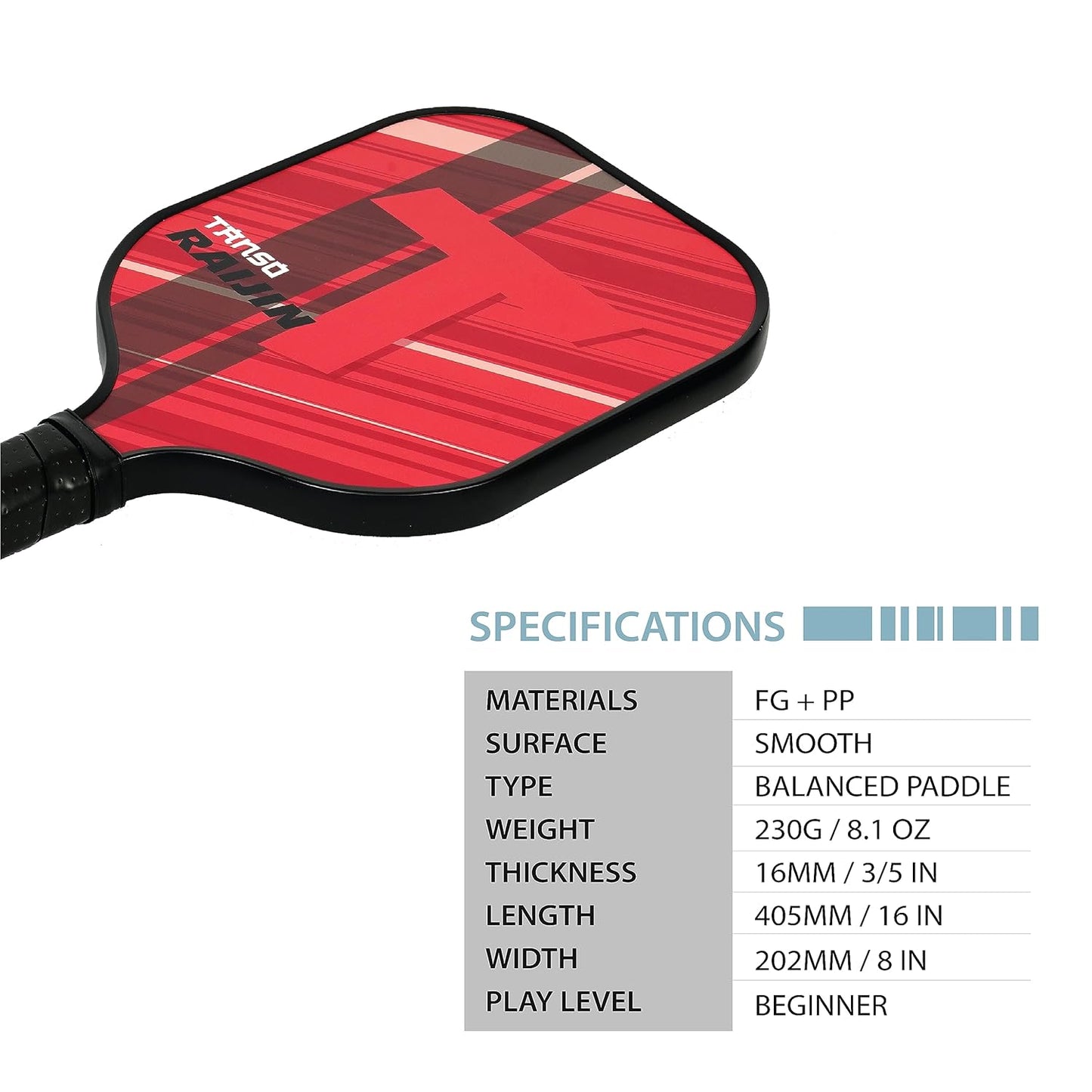 TANSO Raijin Fiberglass Pickleball Paddle (220 Grams Paddle, Light Weight + Hexa Core, Wider Neck for Larger Sweet Spot)