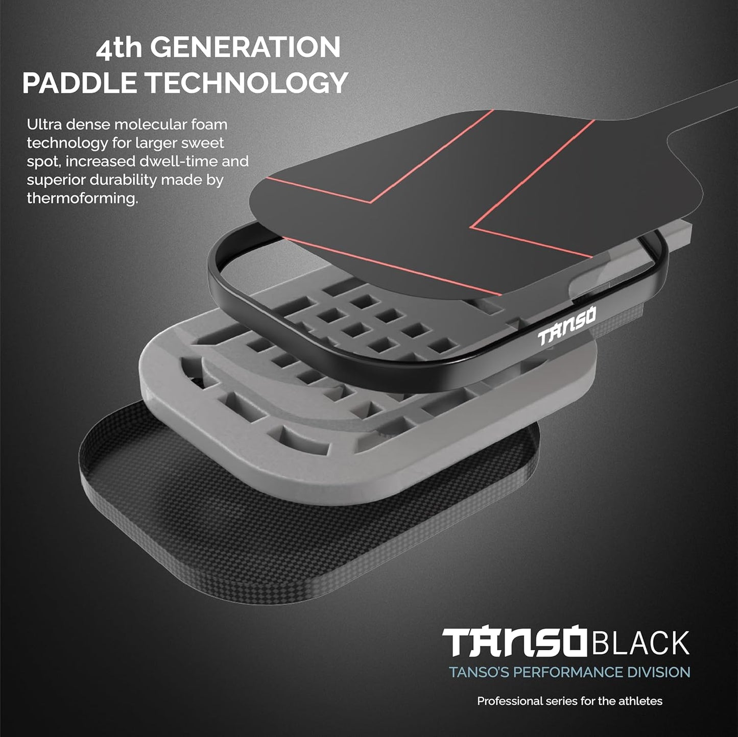 TANSO Black Vapour Gen IV Professional Pickleball Paddle | 3 Layer Infused Foam Core | Micro-Textured Pro Spin Surface | Power Performance Paddle
