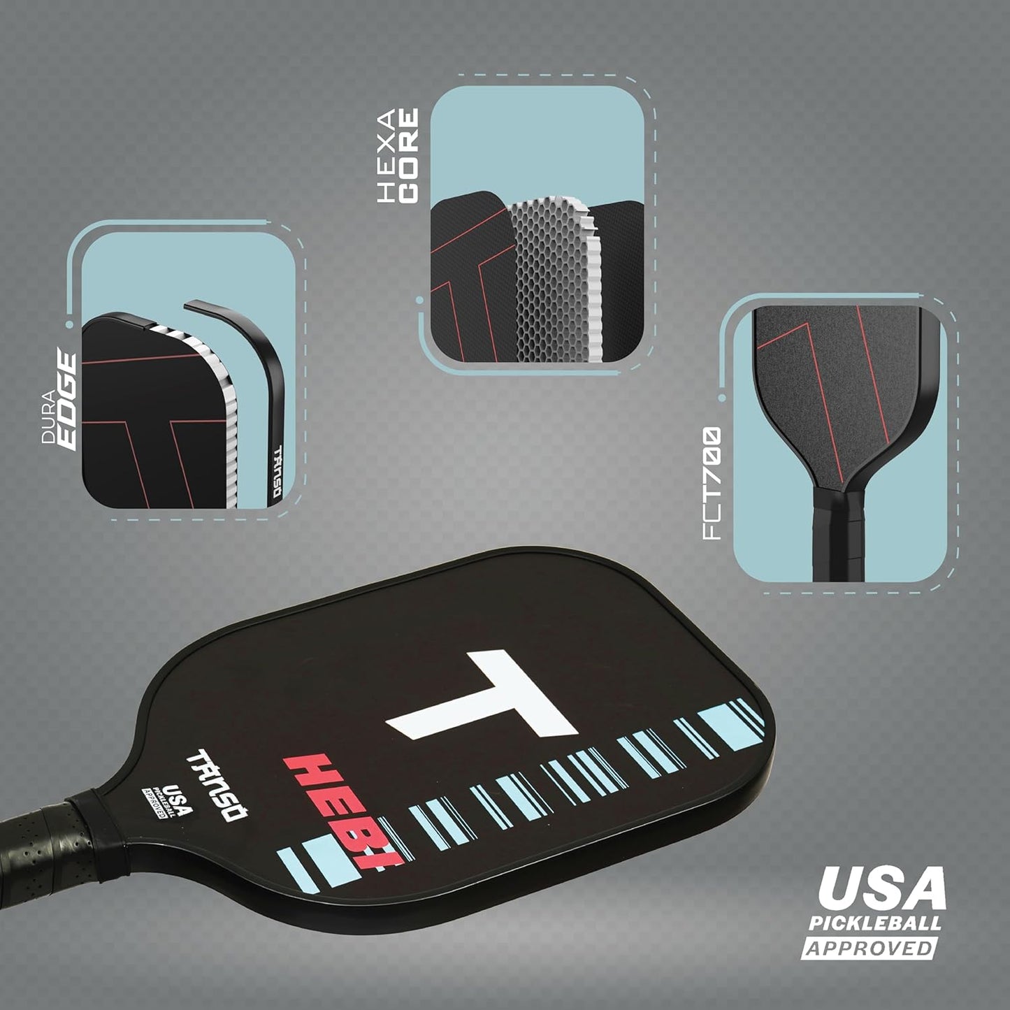 TANSO Hebi T700 USA Pickleball Approved Paddle (USAPA, 225 Grams, Roughened Carbon Fibre Surface Pickleball Paddle, Hexa Core)