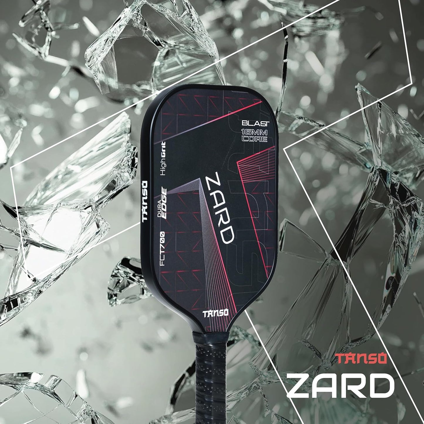 TANSO Zard Blast T700 Pickleball Paddle (Hight Grit Surface Carbon Fibre Pickleball Paddle, 16mm Thick Hexa Core, Elongated 419mm for Maximum Power)
