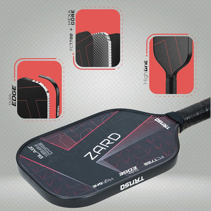 TANSO Zard Blast T700 Pickleball Paddle (Hight Grit Surface Carbon Fibre Pickleball Paddle, 16mm Thick Hexa Core, Elongated 419mm for Maximum Power)