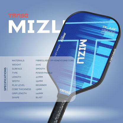 TANSO Mizu Fiberglass Pickleball Paddle (220 Grams Paddle, Light Weight + Hexa Core, Elongated 417mm for Powerful Performance)