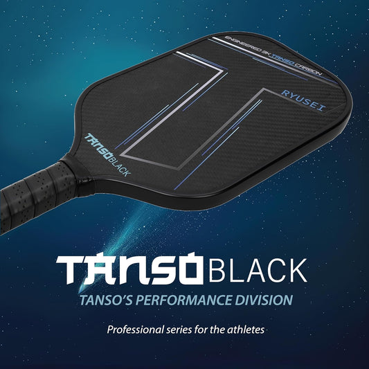 TANSO Black RYUSEI Engineered Carbon Fibre Pickleball Paddle - 240 Grams, 16mm Honeycomb Core for Professional Players