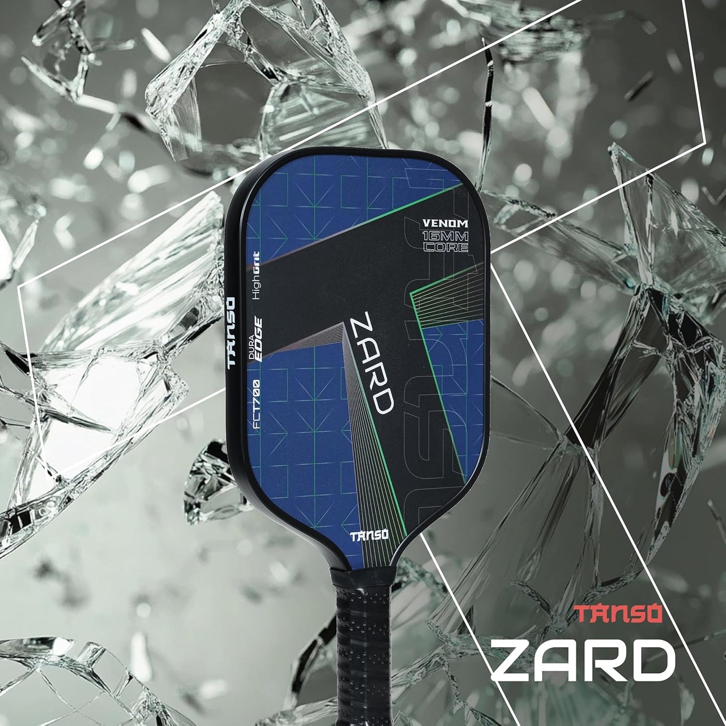 TANSO Zard Venom T700 Pickleball Paddle (Hight Grit Surface Carbon Fibre Pickleball Paddle, 16mm Thick Hexa Core, Wide Body 204mm for Maximum Control)