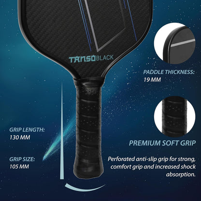 TANSO Black RYUSEI Engineered Carbon Fibre Pickleball Paddle - 240 Grams, 16mm Honeycomb Core for Professional Players