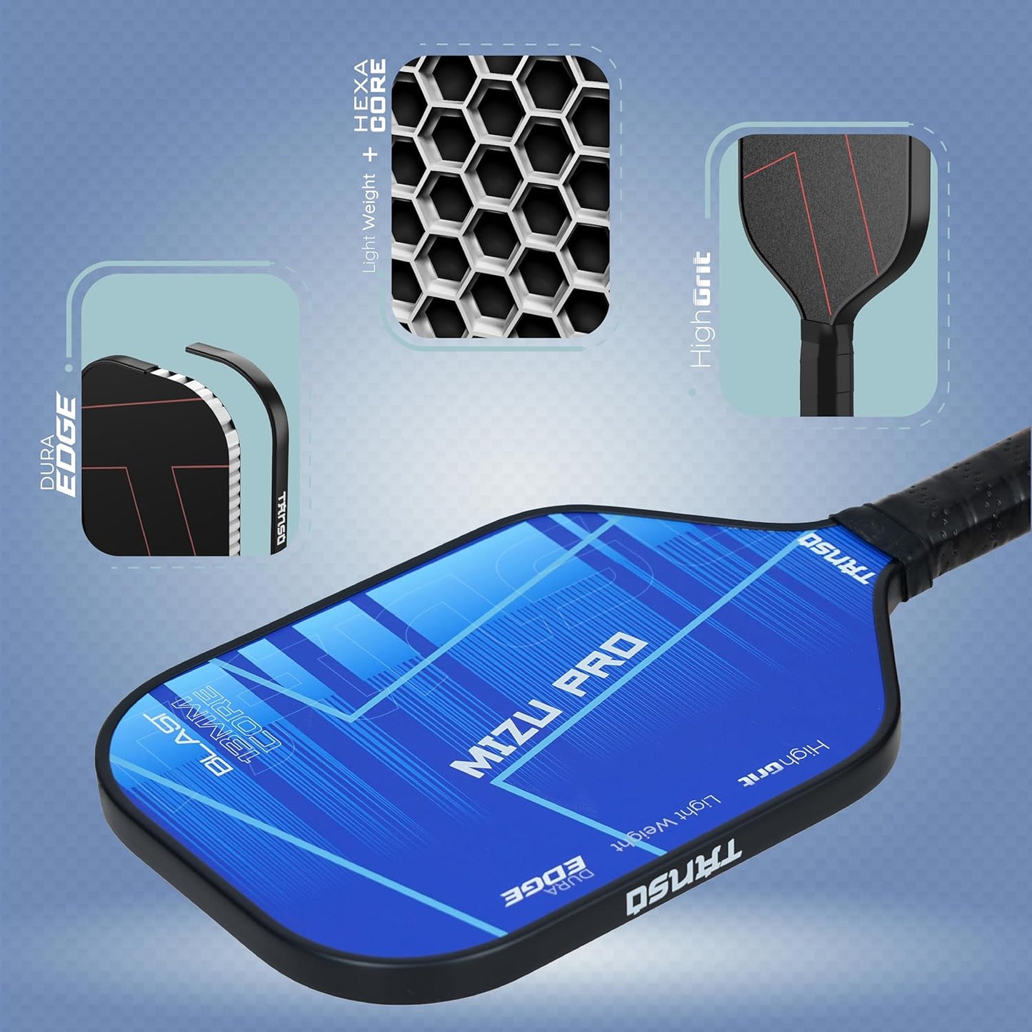 TANSO Mizu Pro Fiberglass Pickleball Paddle (Hight Grit Surface Pickleball Paddle, Light Weight + Hexa Core, Elongated 417mm for Powerful Performance)