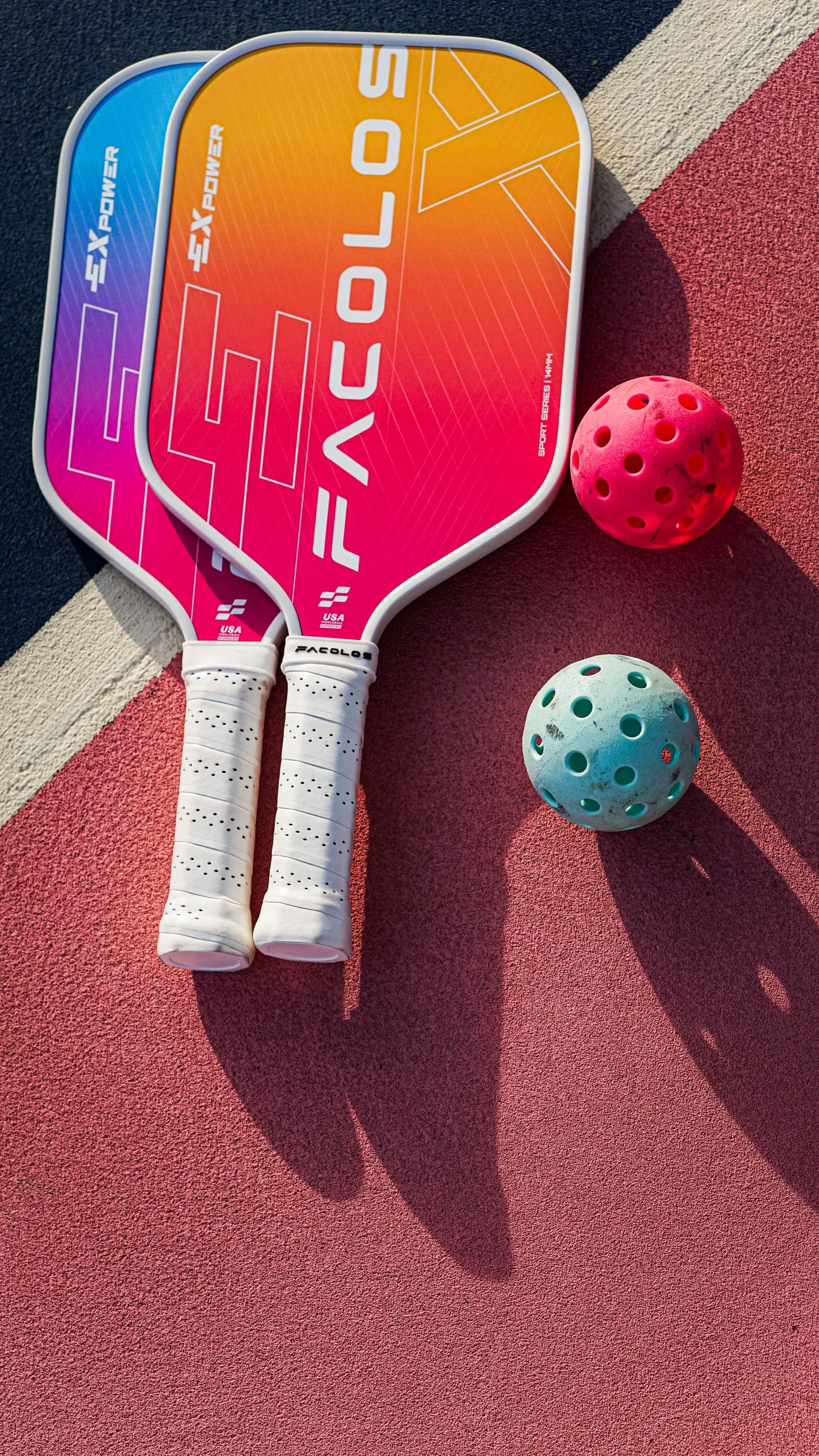 FACOLOS SPORTS SERIES EX POWER (SET OF 2 PADDLES + BALLS) 14MM – WHITE PICKLEBALL PADDLE