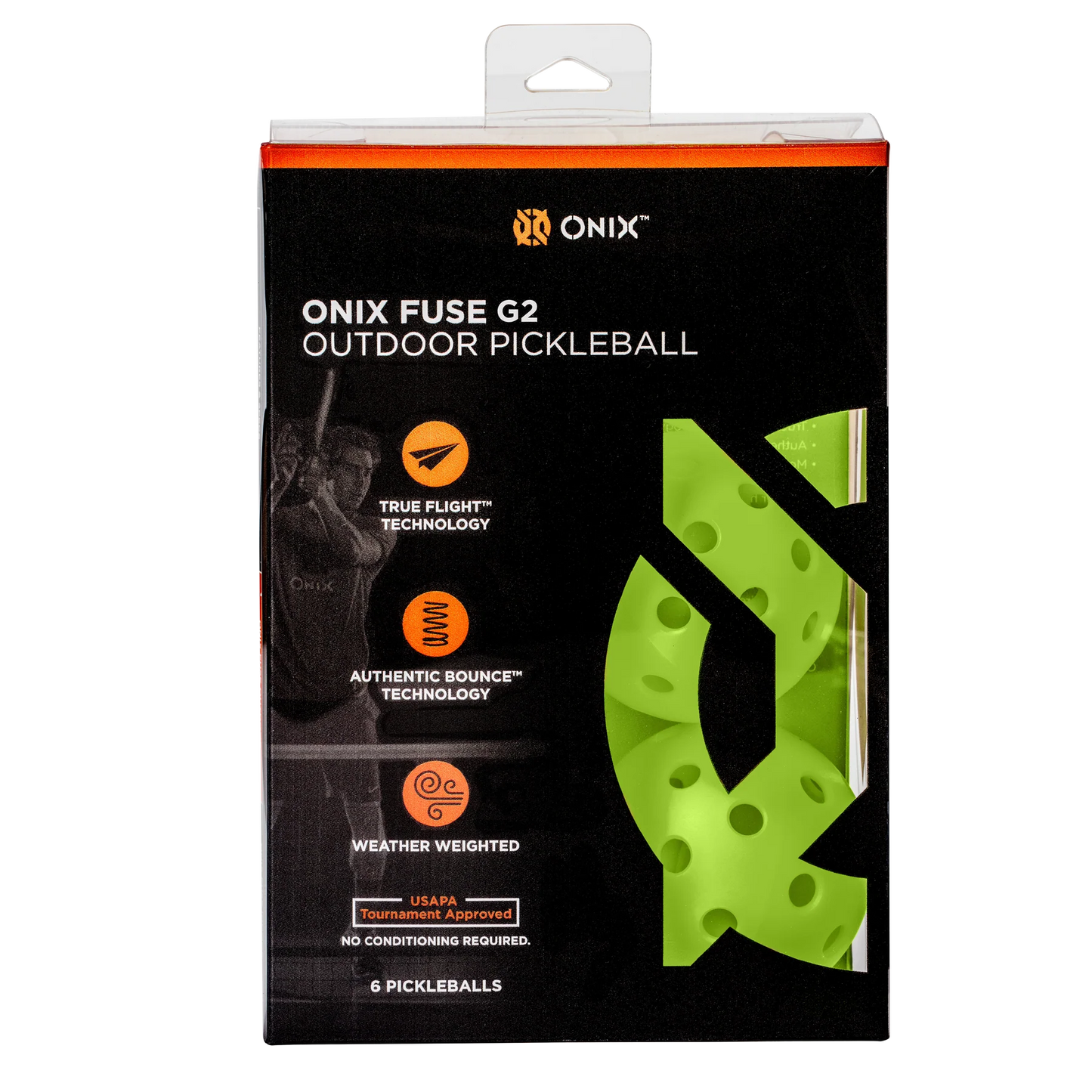 ONIX FUSE G2 OUTDOOR PICKLEBALLS(PACK OF 6)- NEON